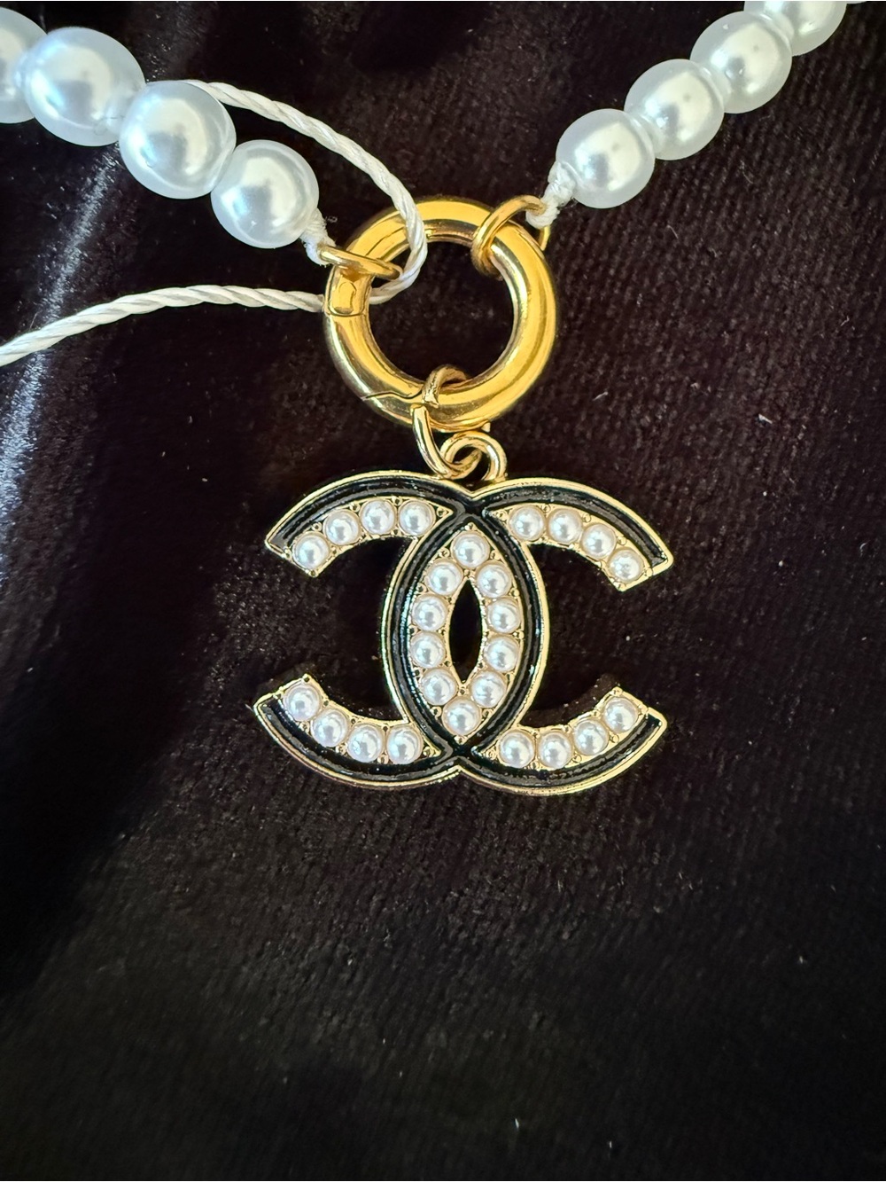 Gold & White Pearl Logo Pendant Necklace